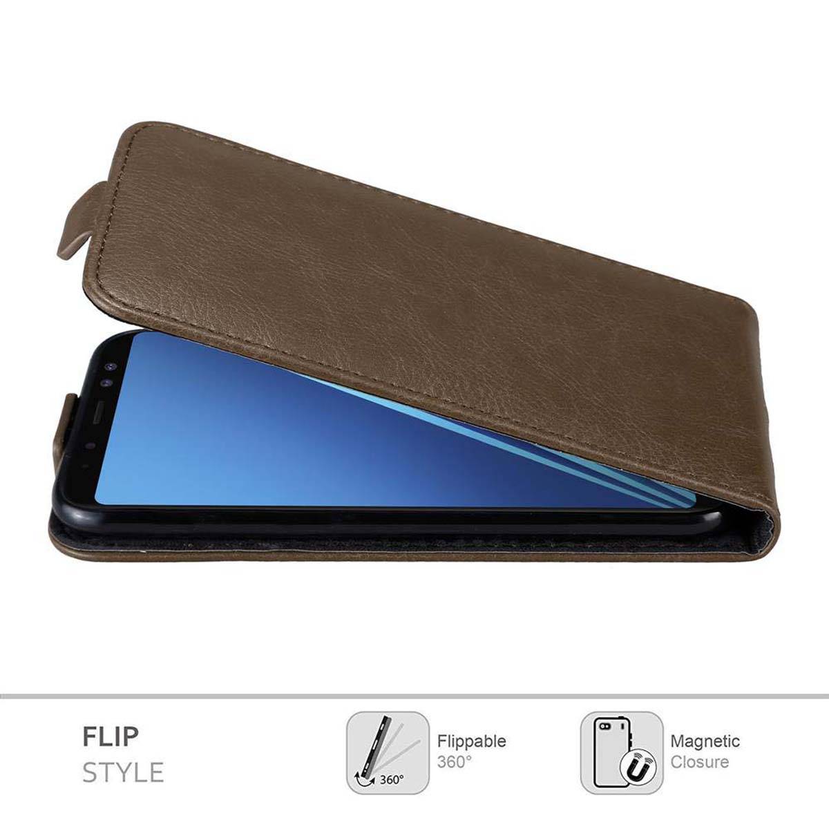 Cadorabo Hülle für Samsung Galaxy A6 2018 Schutz Hülle in Braun Flip Etui Handyhülle Case Cover