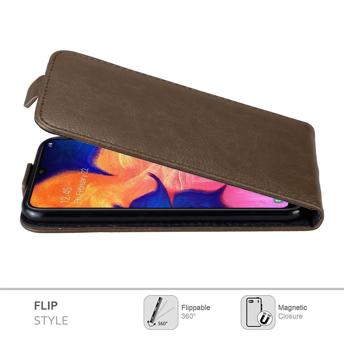 Cadorabo Hülle für Samsung Galaxy A10 / M10 Schutz Hülle in Braun Flip Etui Handyhülle Case Cover