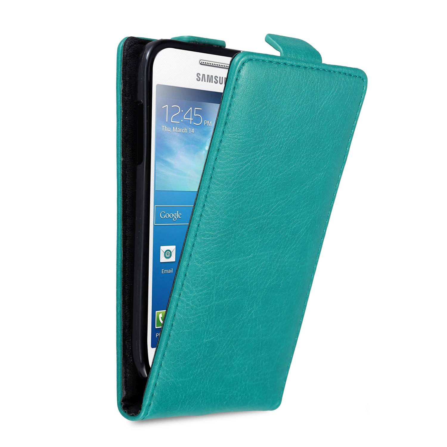 Cadorabo Hülle für Samsung Galaxy S4 MINI Schutz Hülle in Türkis Flip Etui Handyhülle Case Cover