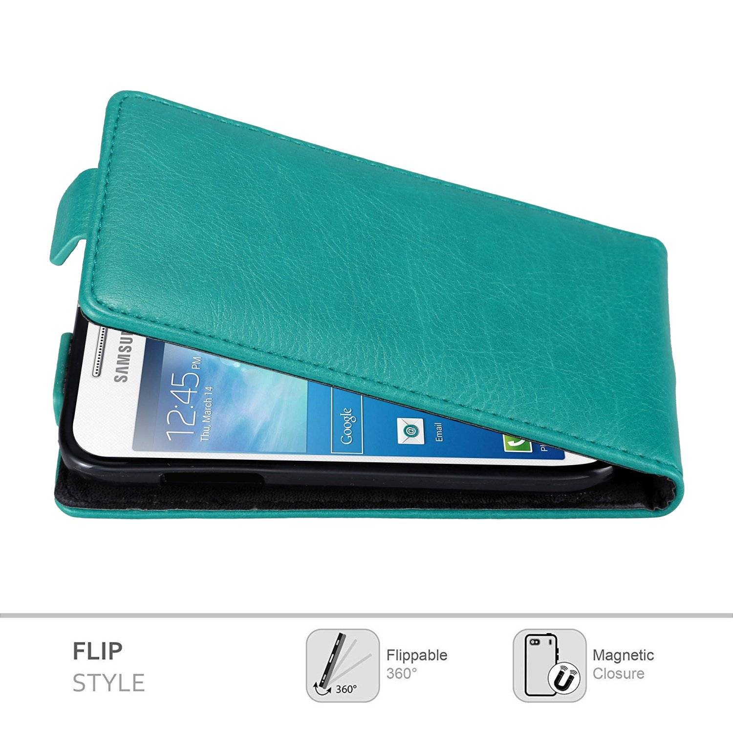 Cadorabo Hülle für Samsung Galaxy S4 MINI Schutz Hülle in Türkis Flip Etui Handyhülle Case Cover
