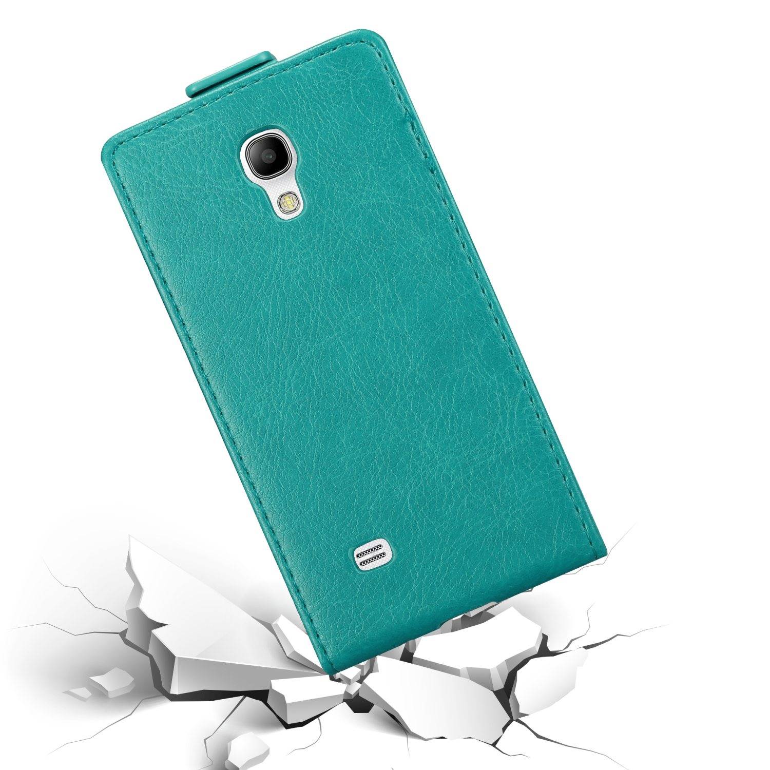 Cadorabo Hülle für Samsung Galaxy S4 MINI Schutz Hülle in Türkis Flip Etui Handyhülle Case Cover