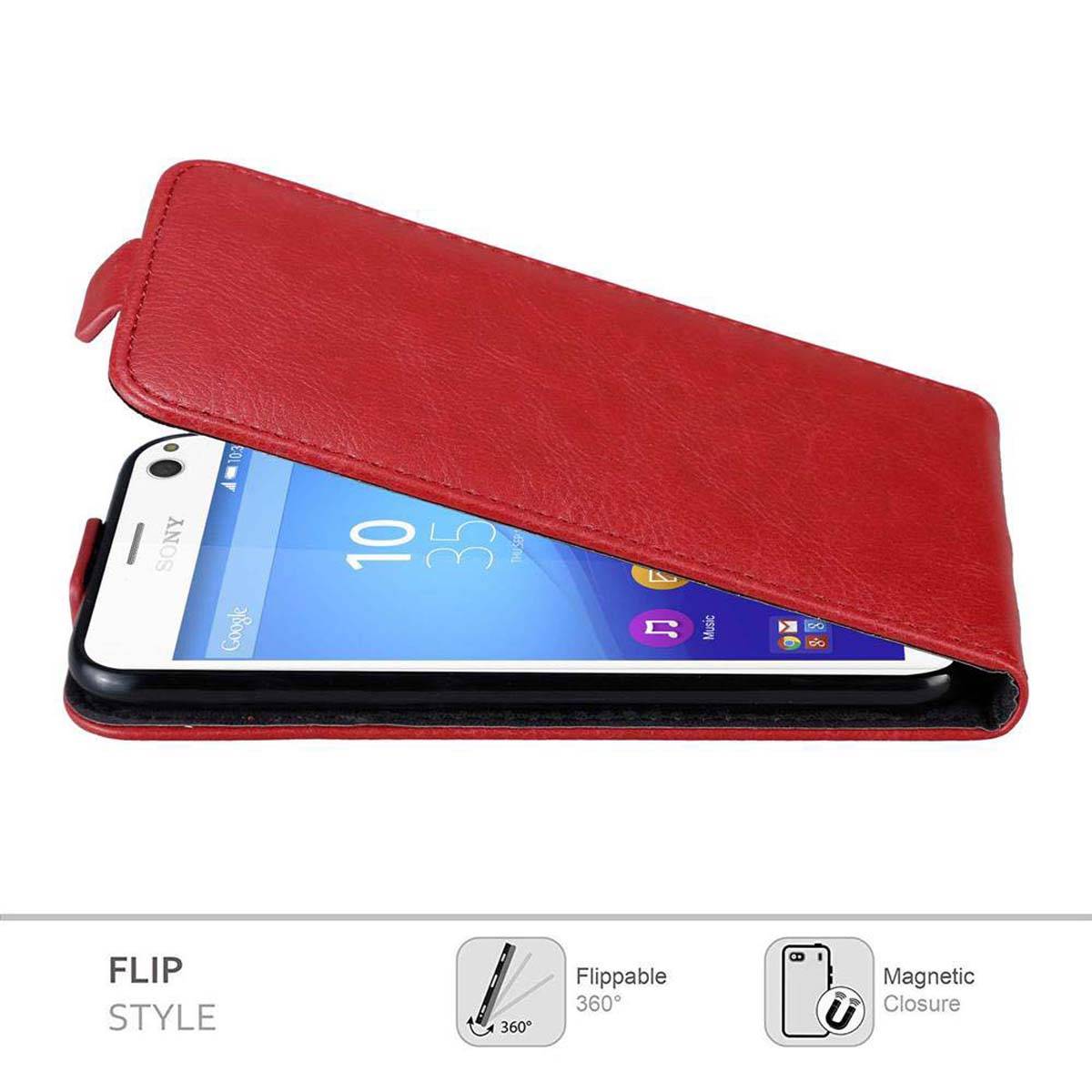 Cadorabo Hülle für Sony Xperia C4 Schutz Hülle in Rot Flip Etui Handyhülle Case Cover