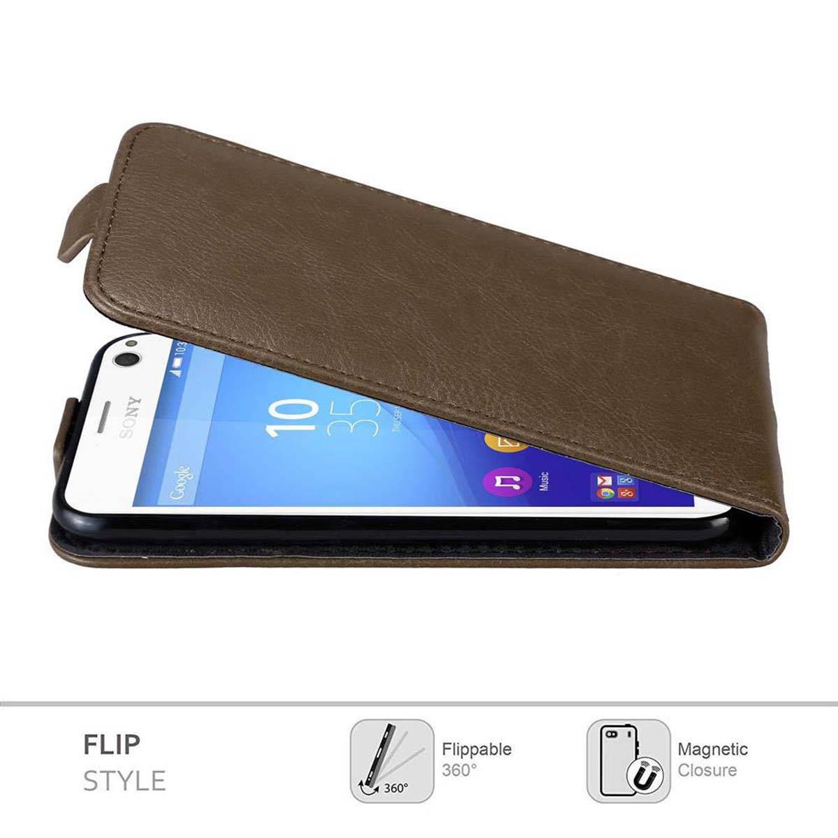 Cadorabo Hülle für Sony Xperia C4 Schutz Hülle in Braun Flip Etui Handyhülle Case Cover