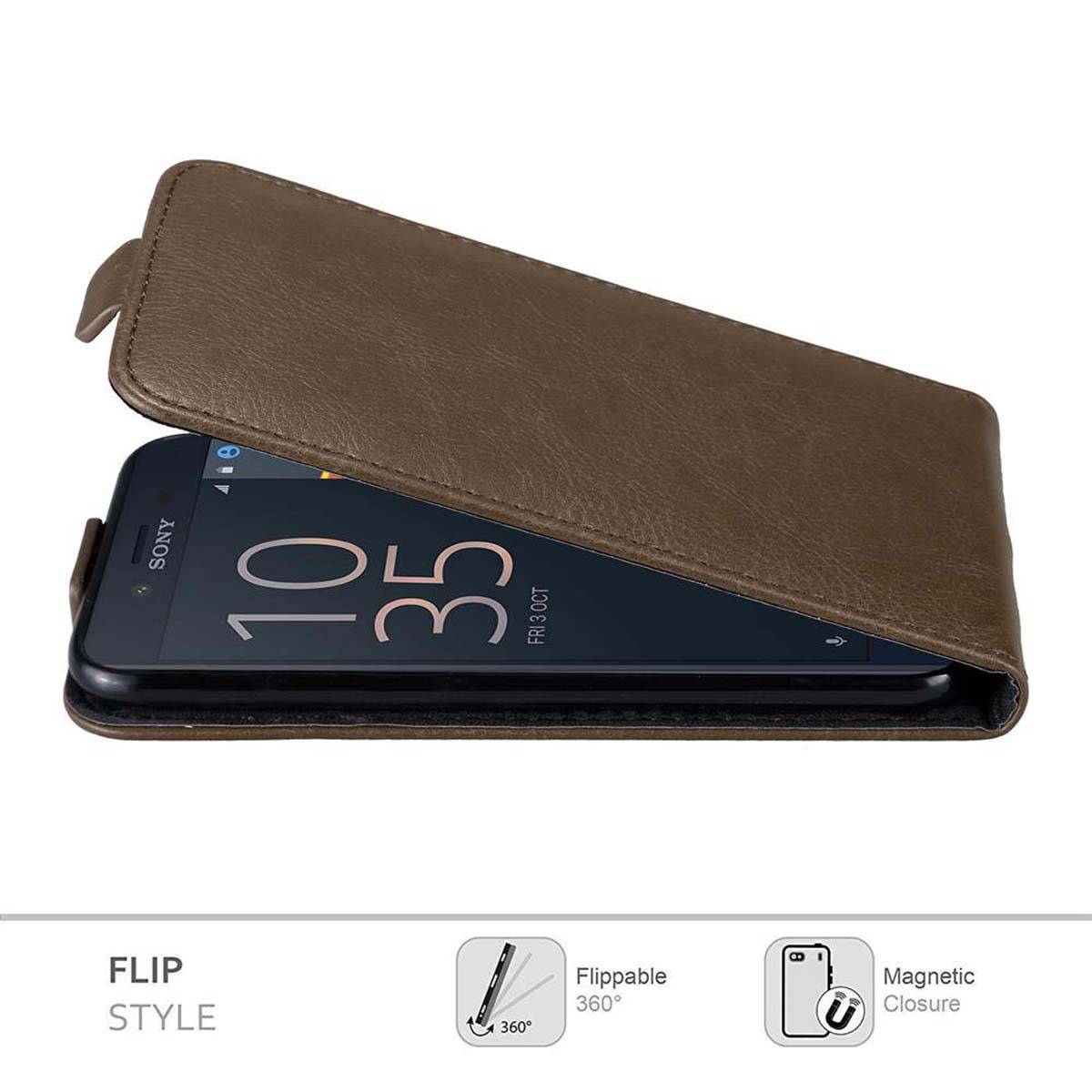 Cadorabo Hülle für Sony Xperia X COMPACT Schutz Hülle in Braun Flip Etui Handyhülle Case Cover