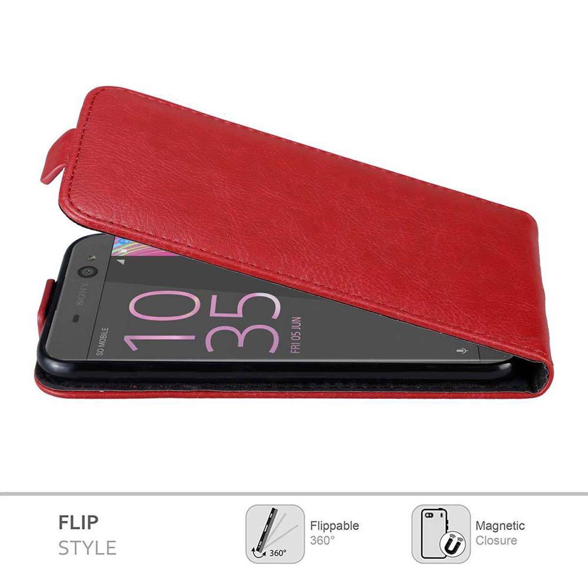 Cadorabo Hülle für Sony Xperia XA ULTRA Schutz Hülle in Rot Flip Etui Handyhülle Case Cover