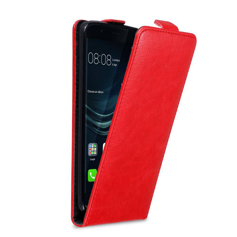 Cadorabo Hülle für Huawei P9 PLUS Schutz Hülle in Rot Flip Etui Handyhülle Case Cover