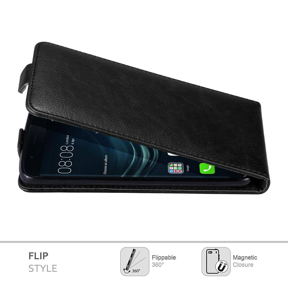 Cadorabo Hülle für Huawei P9 PLUS Schutz Hülle in Schwarz Flip Etui Handyhülle Case Cover