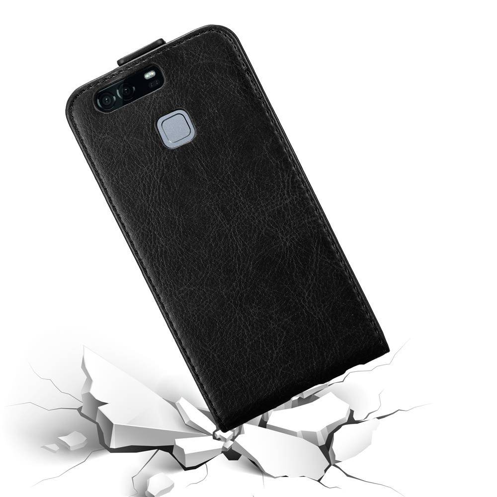 Cadorabo Hülle für Huawei P9 PLUS Schutz Hülle in Schwarz Flip Etui Handyhülle Case Cover