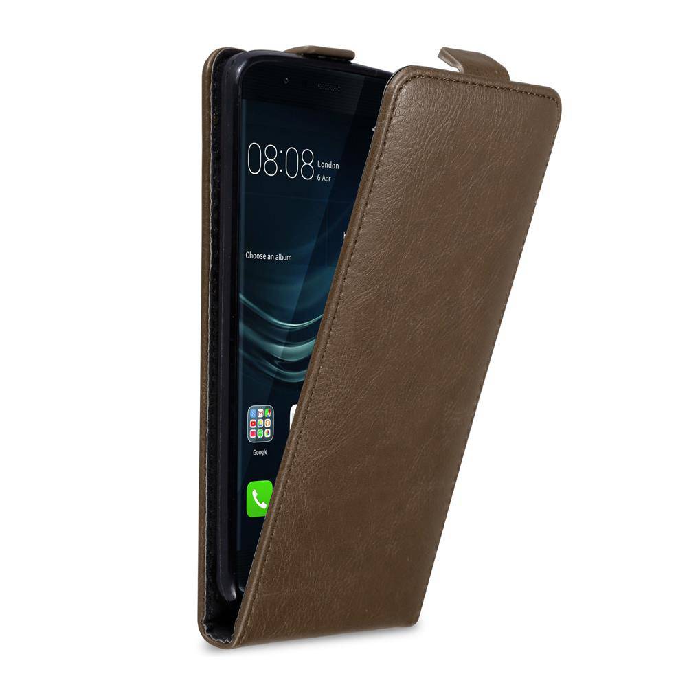 Cadorabo Hülle für Huawei P9 PLUS Schutz Hülle in Braun Flip Etui Handyhülle Case Cover