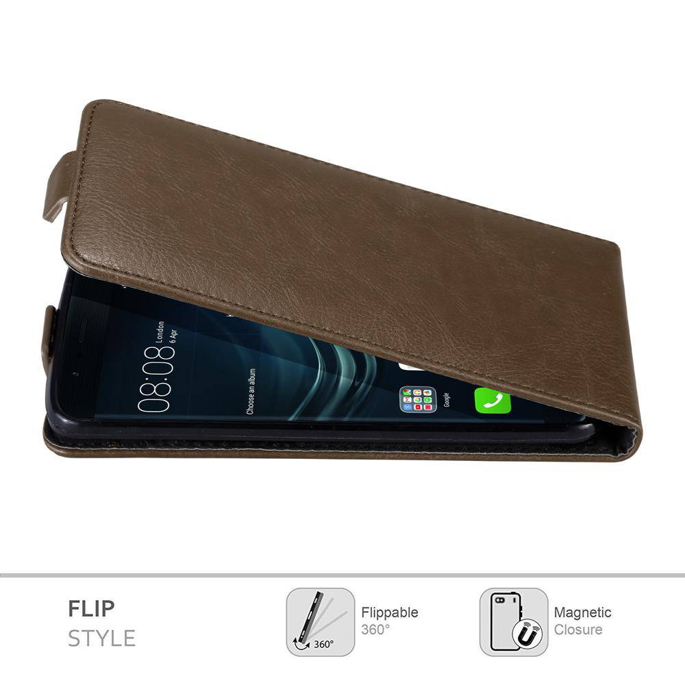 Cadorabo Hülle für Huawei P9 PLUS Schutz Hülle in Braun Flip Etui Handyhülle Case Cover