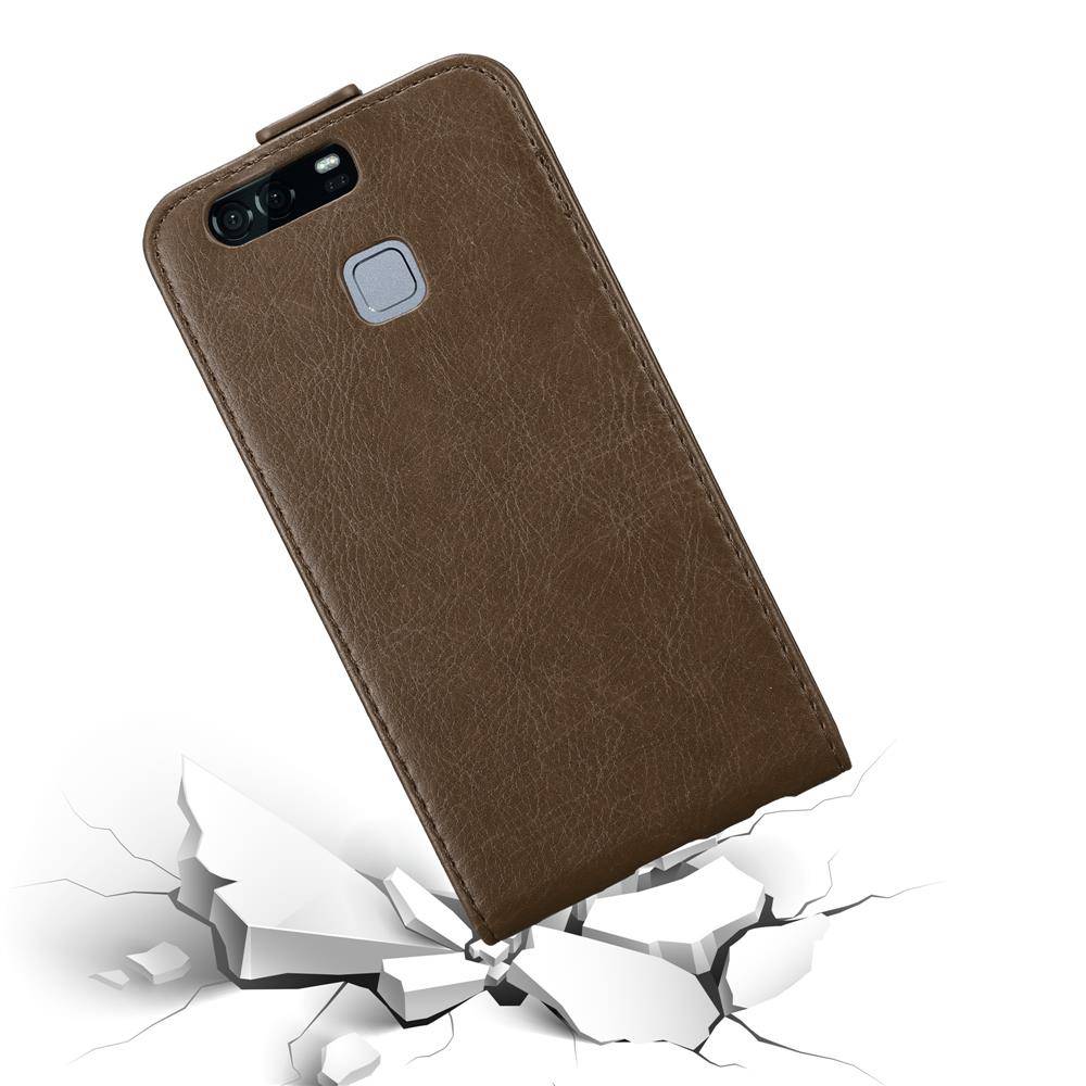 Cadorabo Hülle für Huawei P9 PLUS Schutz Hülle in Braun Flip Etui Handyhülle Case Cover