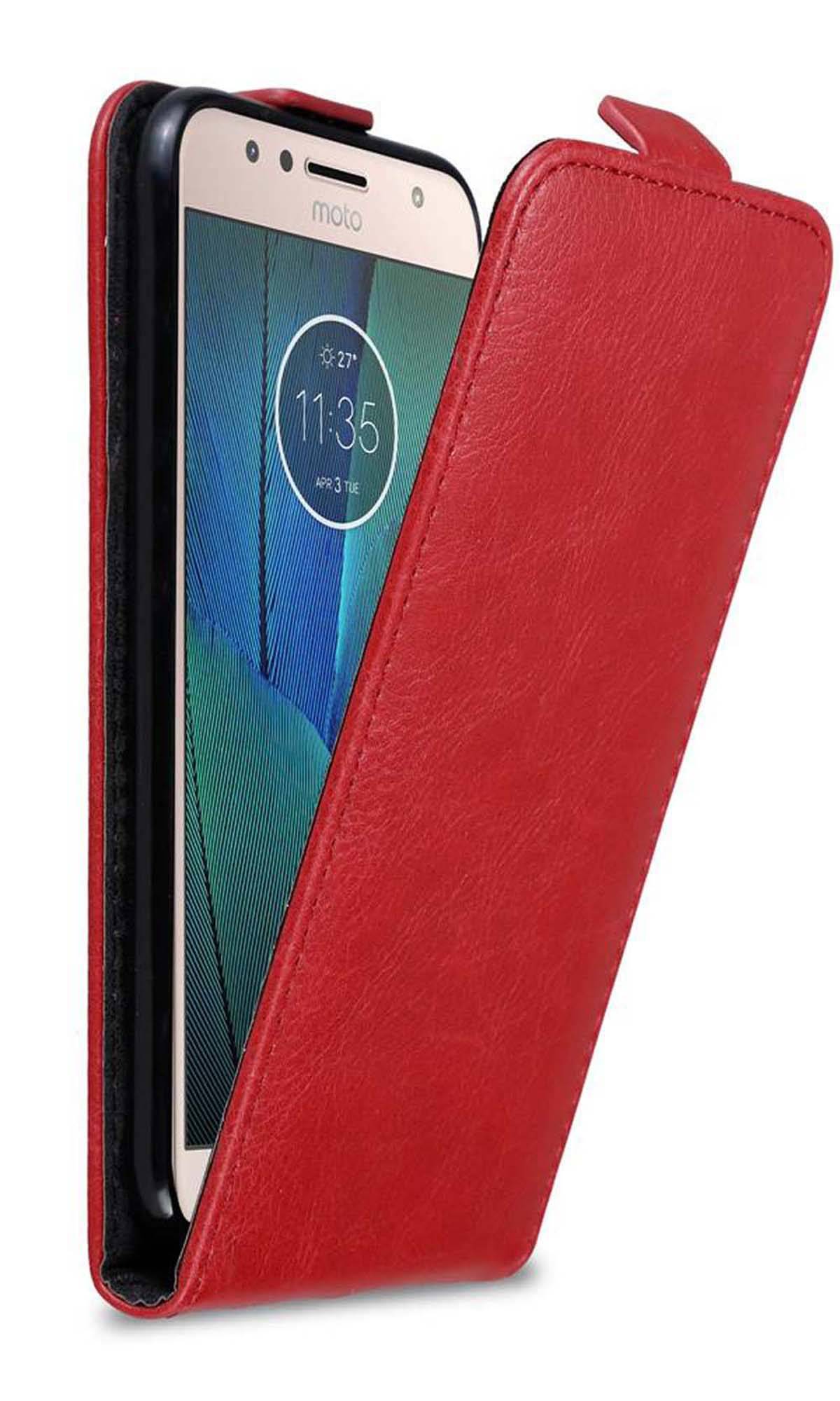 Cadorabo Hülle für Motorola MOTO G5S PLUS Schutz Hülle in Rot Flip Etui Handyhülle Case Cover