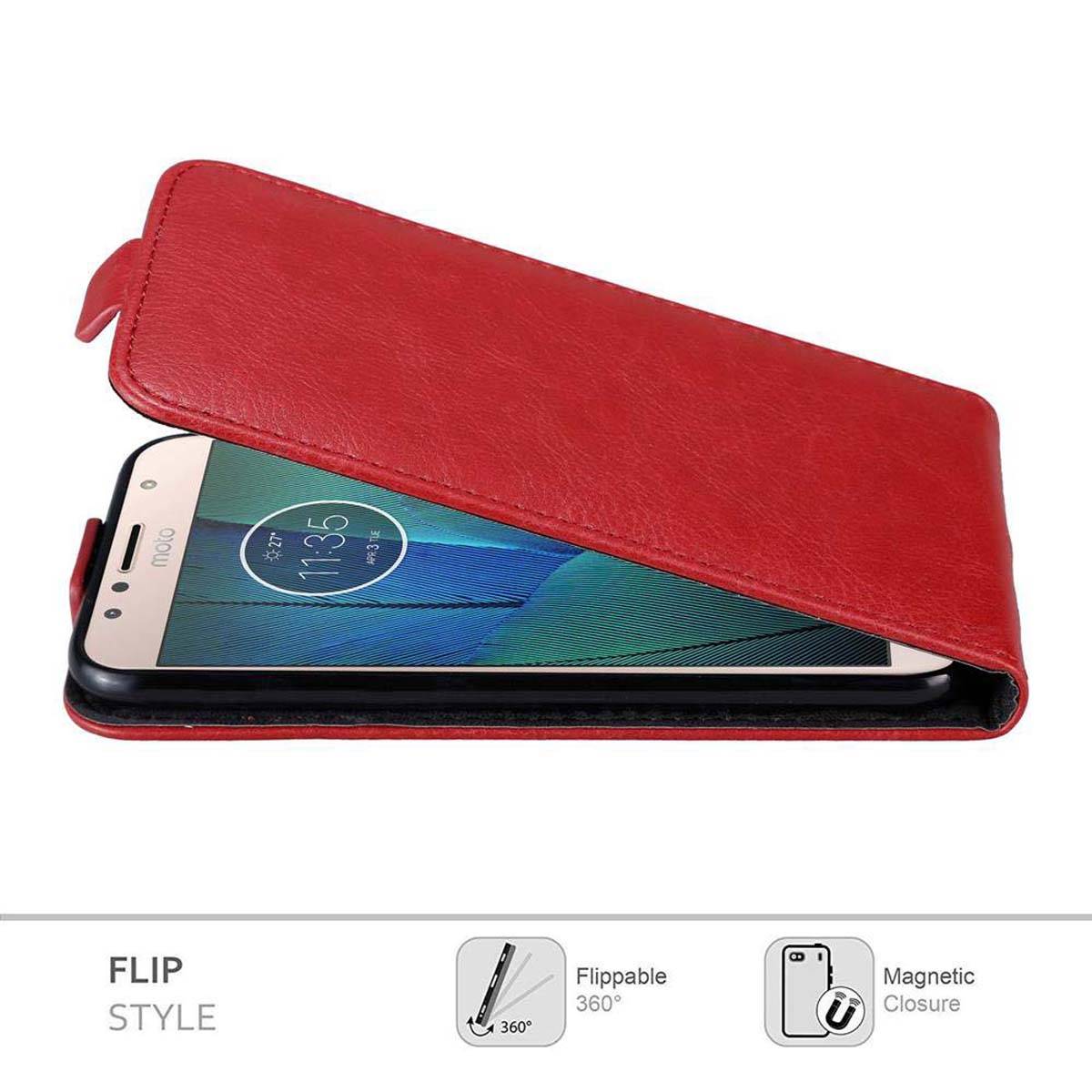 Cadorabo Hülle für Motorola MOTO G5S PLUS Schutz Hülle in Rot Flip Etui Handyhülle Case Cover