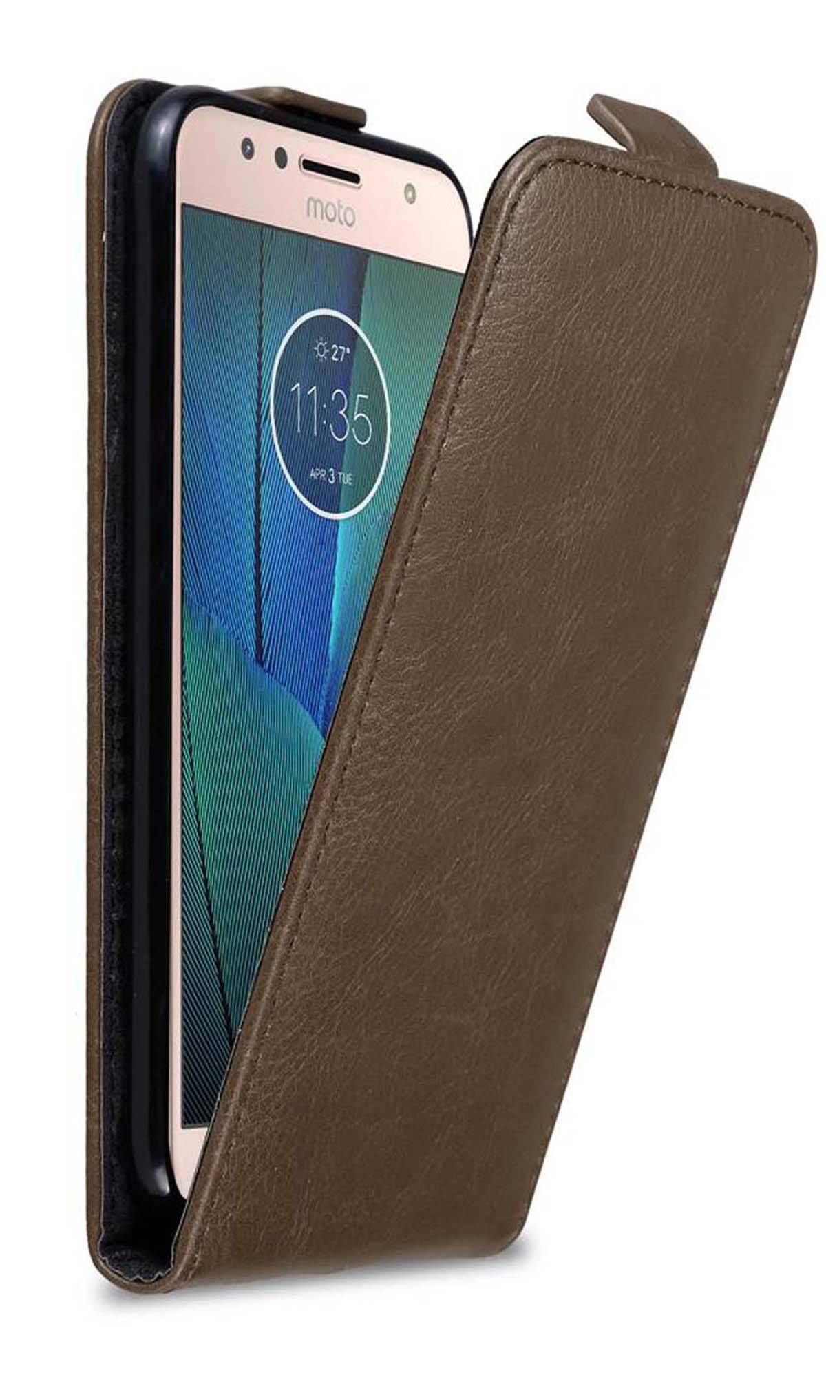 Cadorabo Hülle für Motorola MOTO G5S PLUS Schutz Hülle in Braun Flip Etui Handyhülle Case Cover