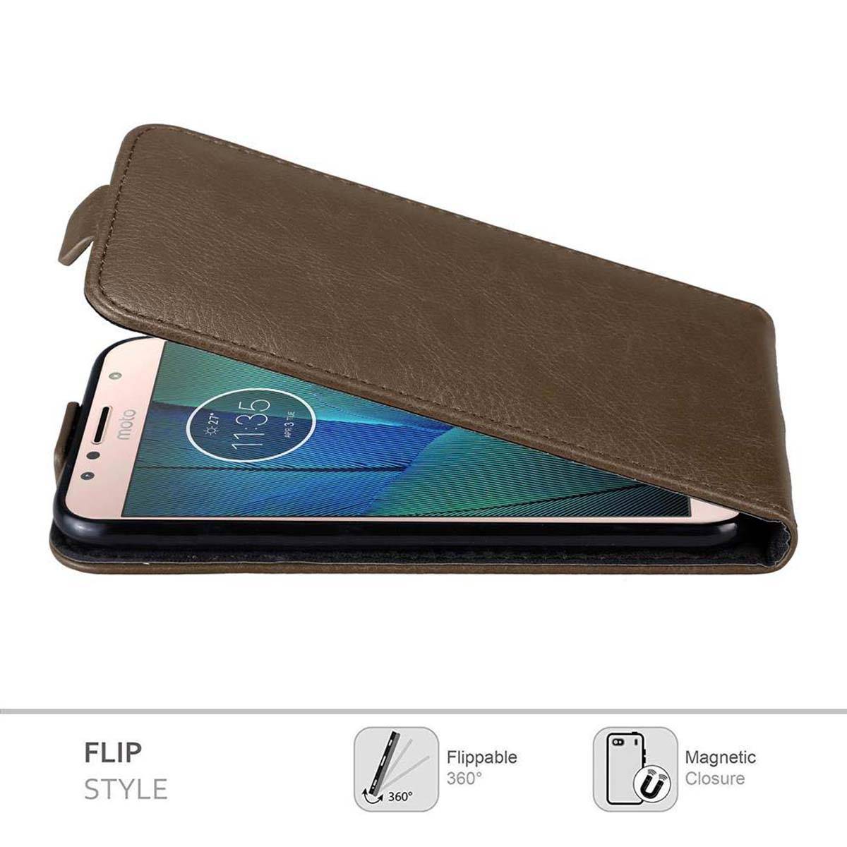 Cadorabo Hülle für Motorola MOTO G5S PLUS Schutz Hülle in Braun Flip Etui Handyhülle Case Cover