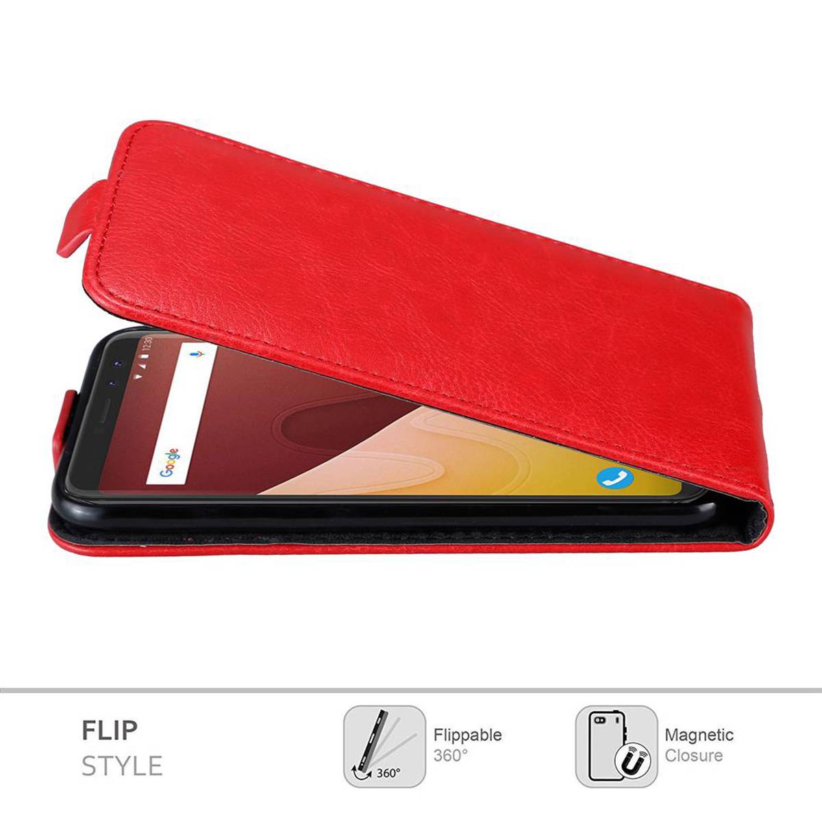 Cadorabo Hülle für WIKO VIEW PRIME Schutz Hülle in Rot Flip Etui Handyhülle Case Cover