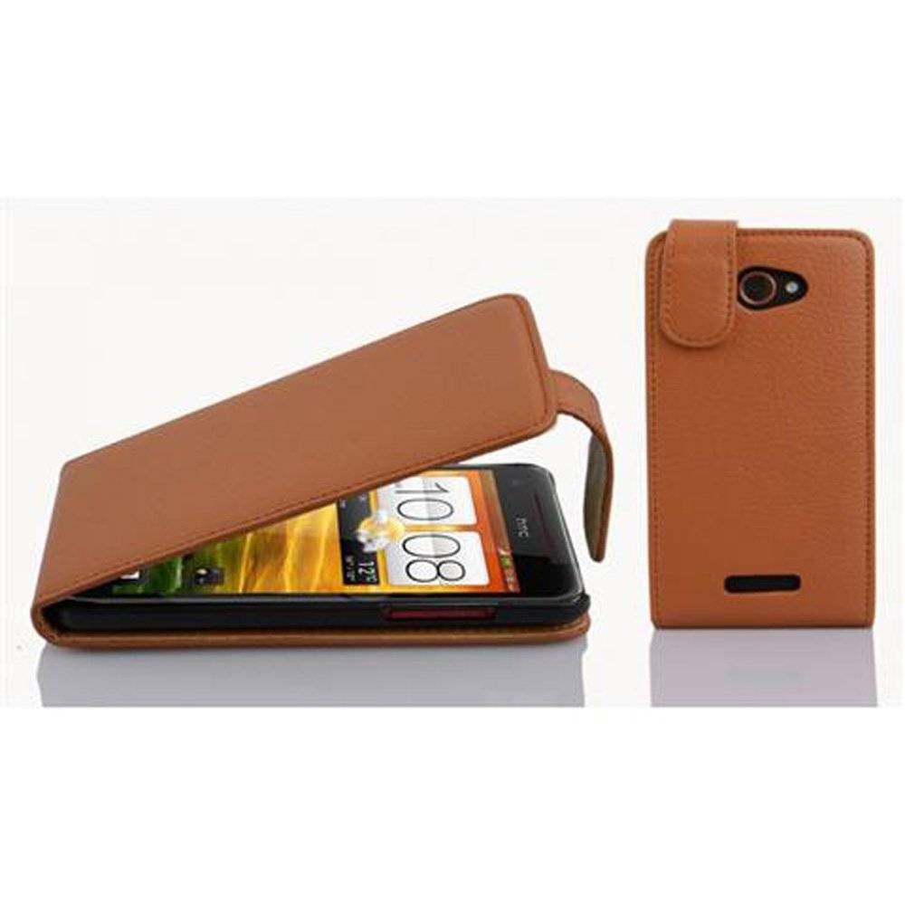 Cadorabo Hülle für HTC Butterfly Hülle in COGNAC BRAUN - Handyhülle im Flip Design aus strukturiertem Textilleder - Case Cover Schutzhülle Etui T