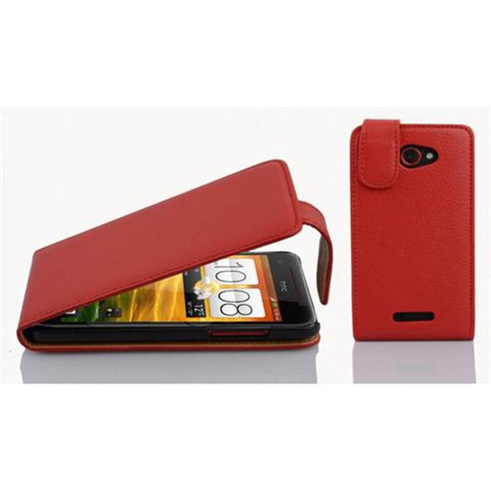 Cadorabo Hülle für HTC Butterfly Hülle in INFERNO ROT - Handyhülle im Flip Design aus strukturiertem Textilleder - Case Cover Schutzhülle Etui Ta