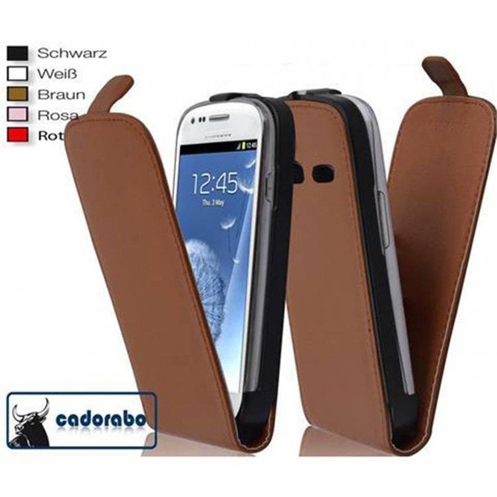 Cadorabo Hülle für Samsung Galaxy S3 / S3 NEO Hülle in KAKAO BRAUN - Handyhülle im Flip Design aus glattem Textilleder - Case Cover Schutzhülle E