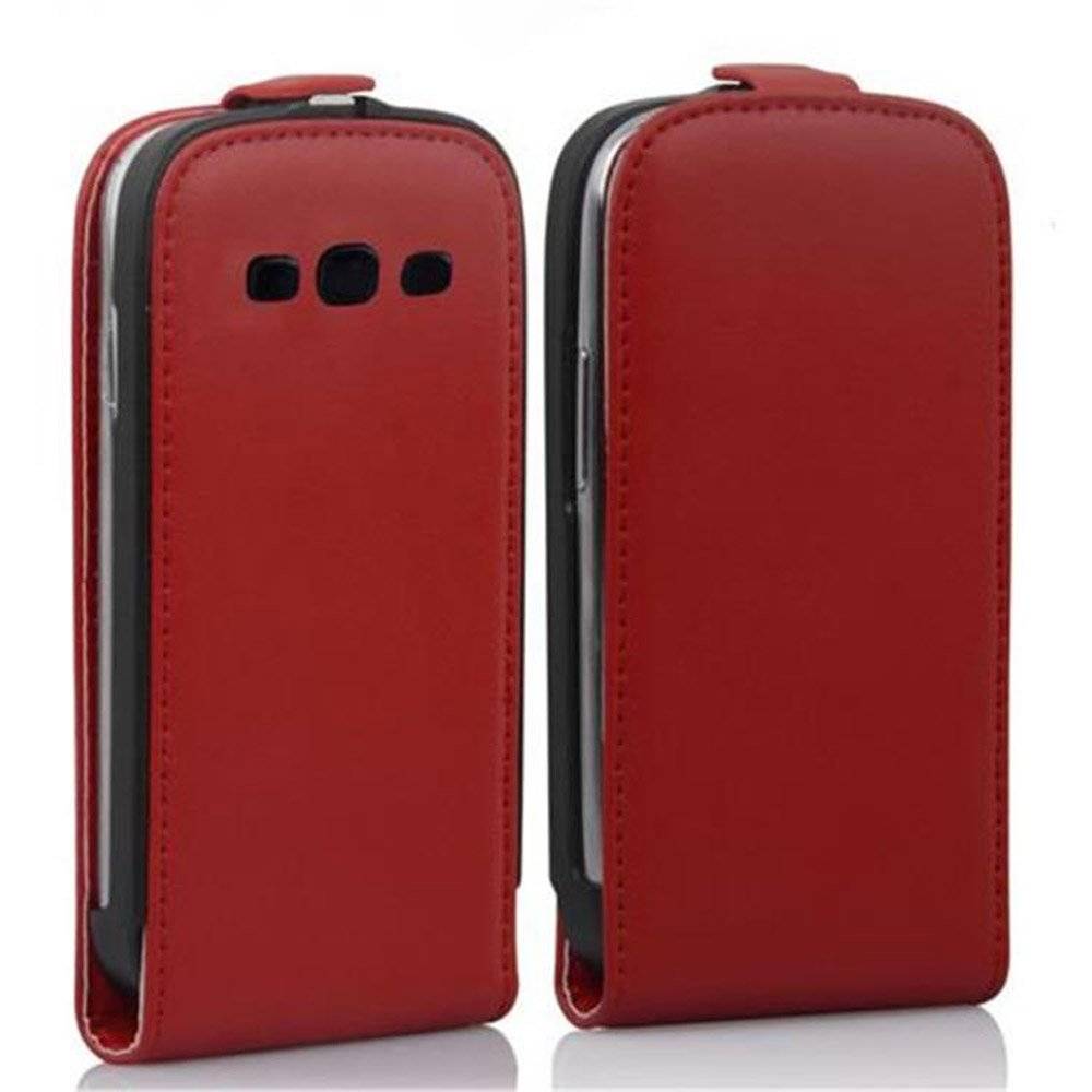 Cadorabo Hülle für Samsung Galaxy S3 / S3 NEO Hülle in CHILI ROT - Handyhülle im Flip Design aus glattem Textilleder - Case Cover Schutzhülle Etu