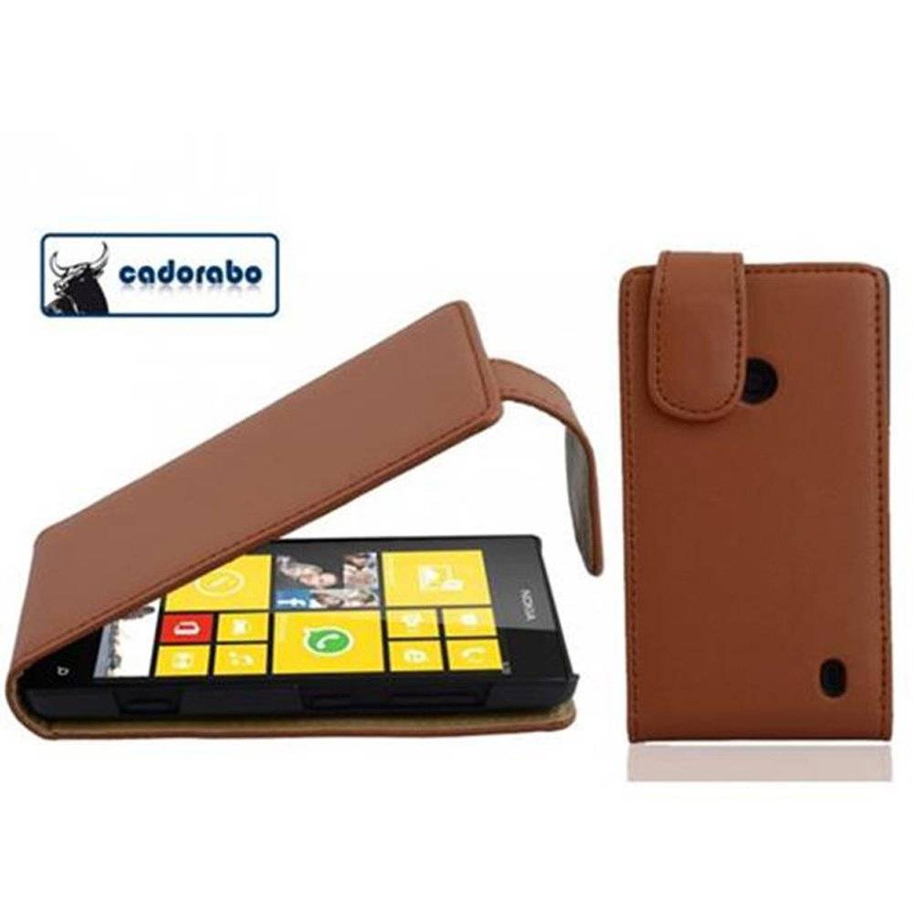 Cadorabo Hülle für Nokia Lumia 520 Hülle in KAKAO BRAUN - Handyhülle im Flip Design aus glattem Textilleder - Case Cover Schutzhülle Etui Tasche