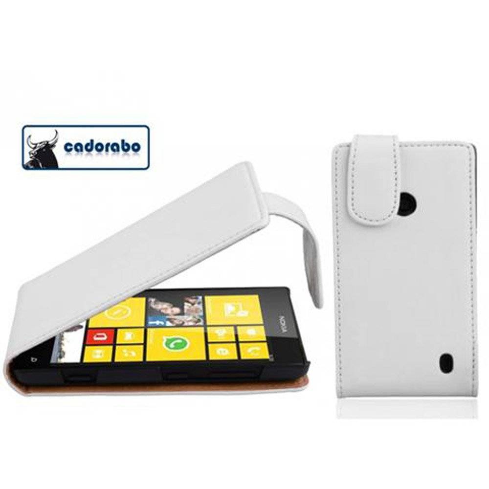 Cadorabo Hülle für Nokia Lumia 520 Hülle in POLAR WEIß - Handyhülle im Flip Design aus glattem Textilleder - Case Cover Schutzhülle Etui Tasche