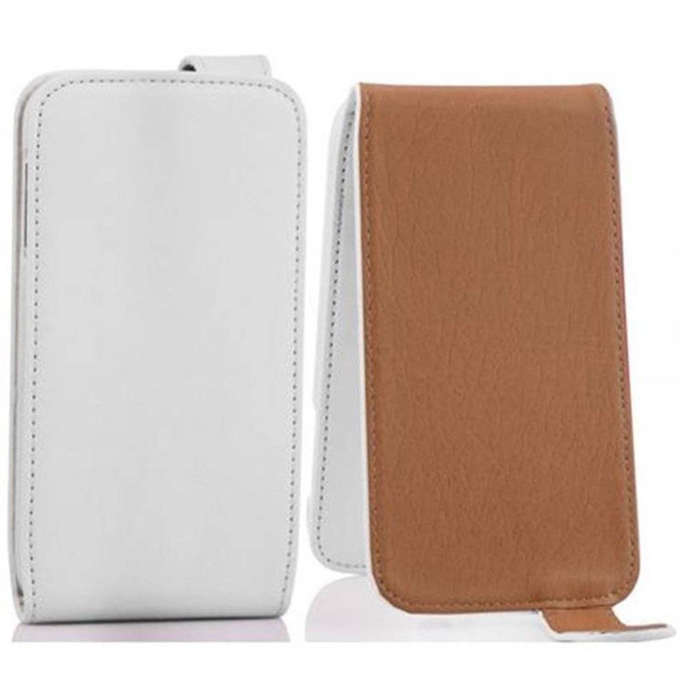 Cadorabo Hülle für Motorola RAZR I Hülle in POLAR WEIß - Handyhülle im Flip Design aus glattem Textilleder - Case Cover Schutzhülle Etui Tasche