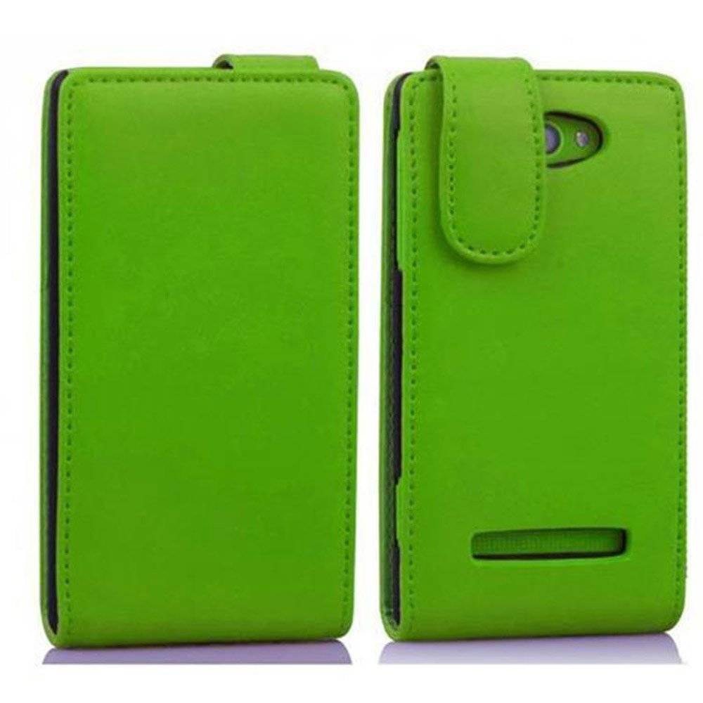 Cadorabo Hülle für HTC 8S Hülle in GIFT GRÜN - Handyhülle im Flip Design aus glattem Textilleder - Case Cover Schutzhülle Etui Tasche Book Klapp