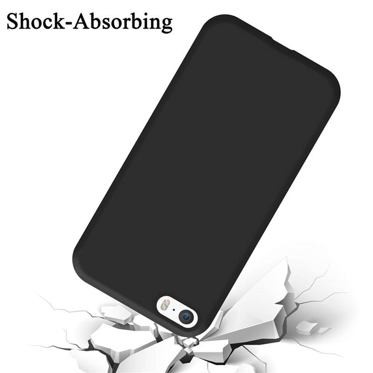 Cadorabo Schutzhülle für Apple iPhone 5 / 5S / SE 2016 Hülle in Schwarz Handyhülle Case Cover TPU Etui