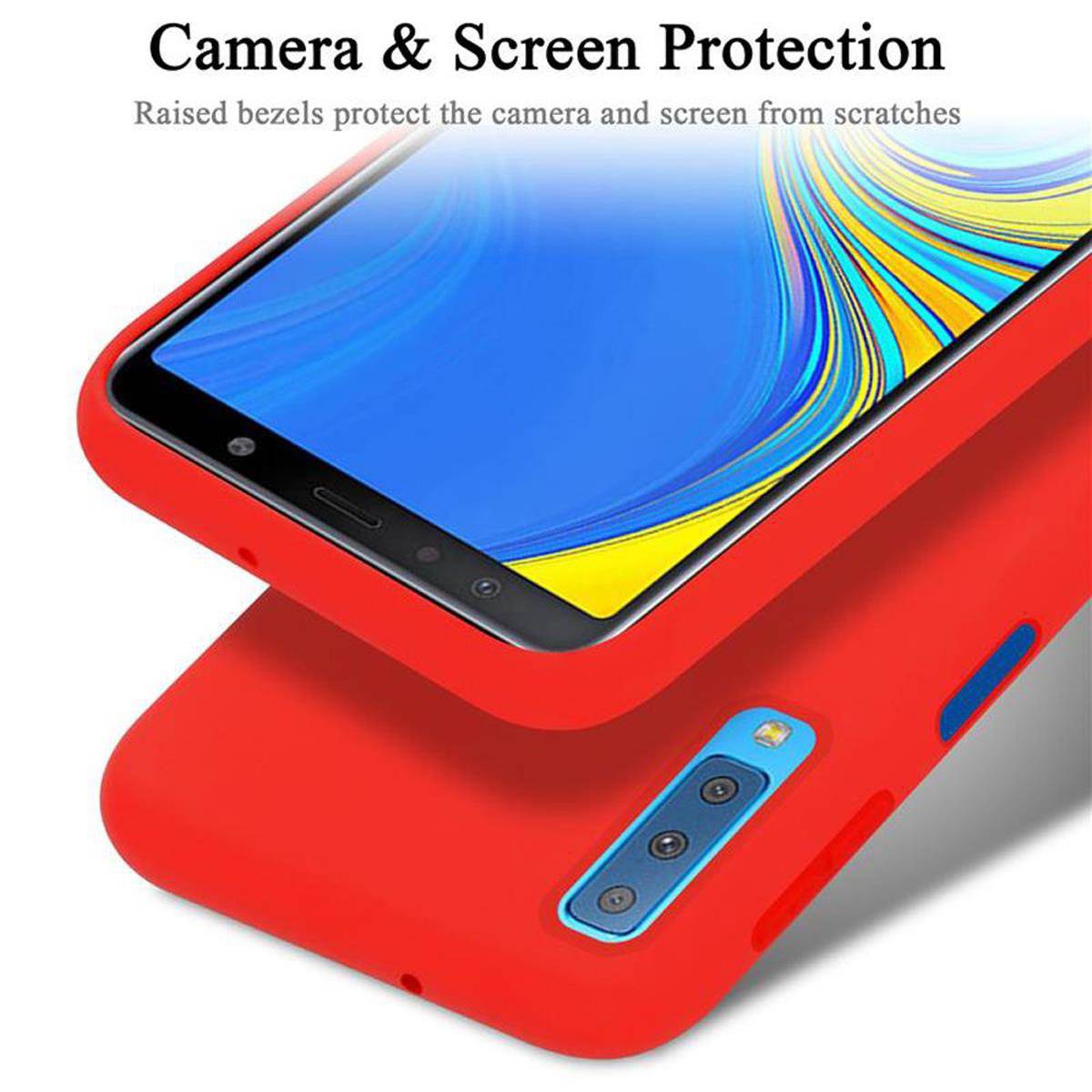 Cadorabo Schutzhülle für Samsung Galaxy A7 2018 Hülle in Rot Handyhülle Case Cover TPU Etui