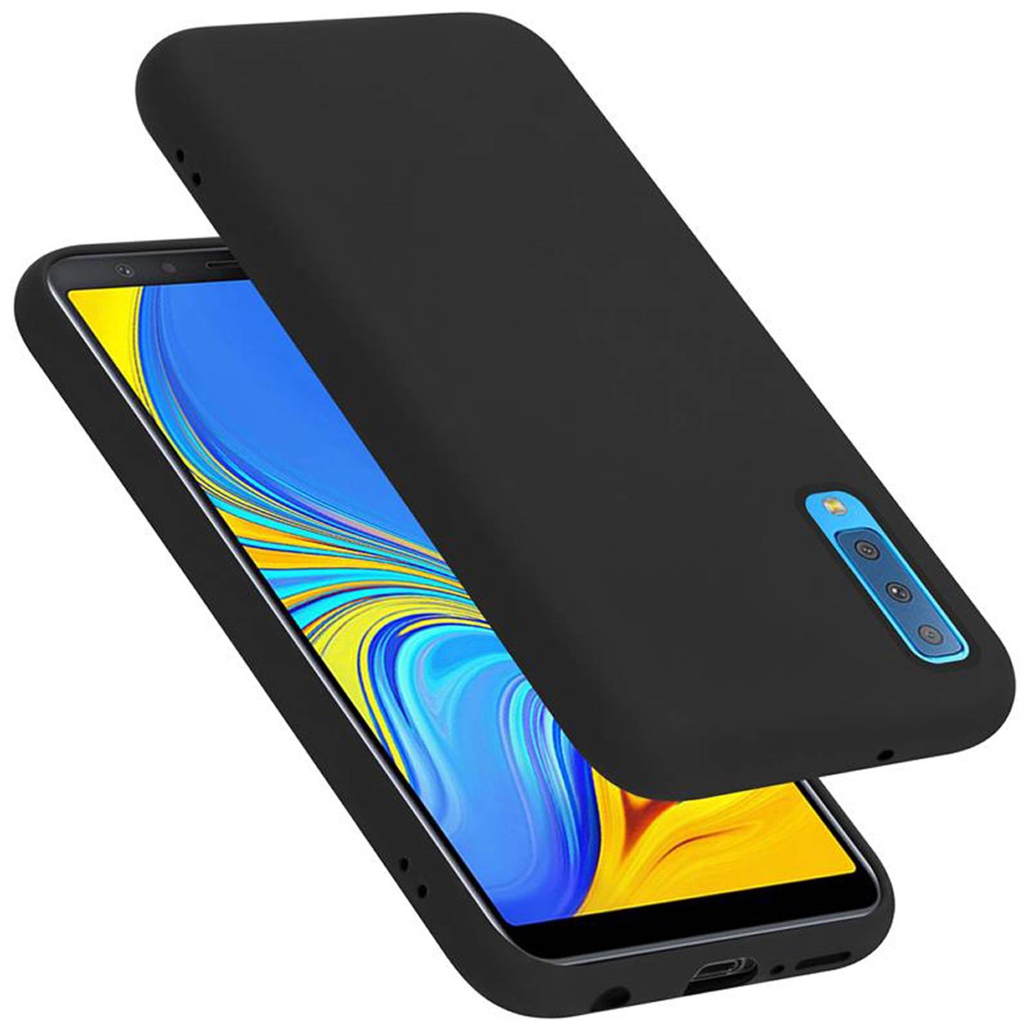 Cadorabo Schutzhülle für Samsung Galaxy A7 2018 Hülle in Schwarz Handyhülle Case Cover TPU Etui