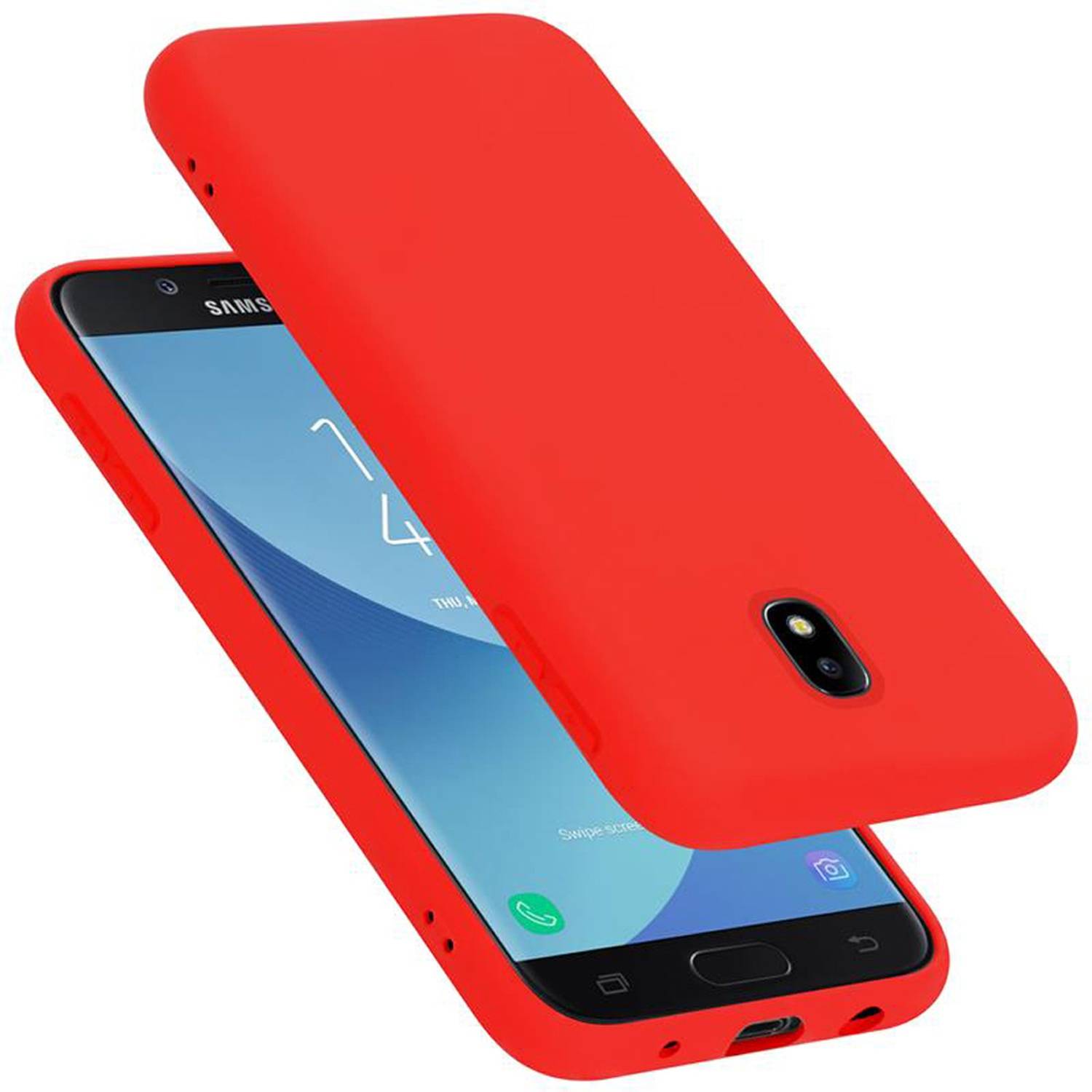 Cadorabo Schutzhülle für Samsung Galaxy J7 2017 Hülle in Rot Handyhülle Case Cover TPU Etui