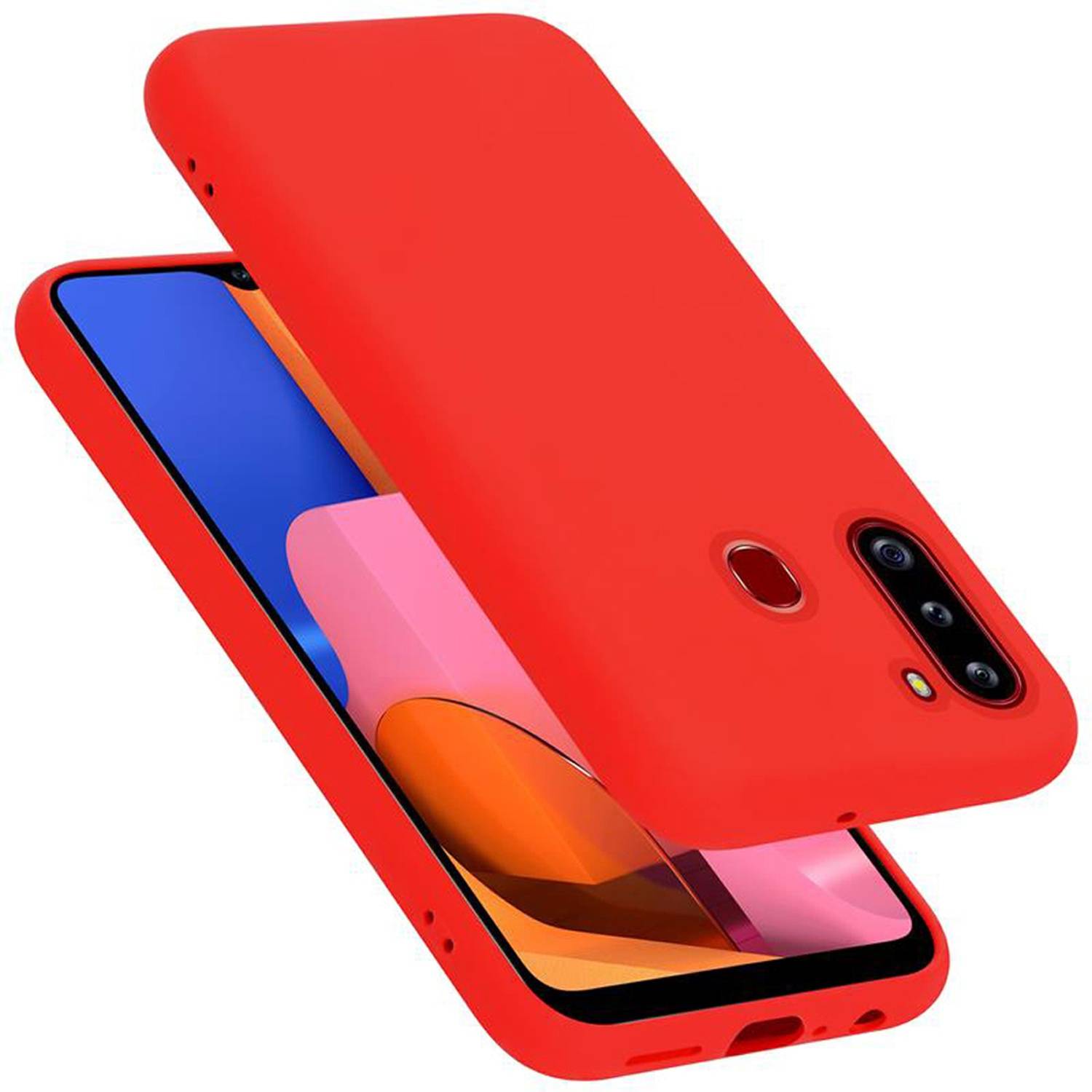 Cadorabo Schutzhülle für Samsung Galaxy A21 Hülle in Rot Handyhülle Case Cover TPU Etui