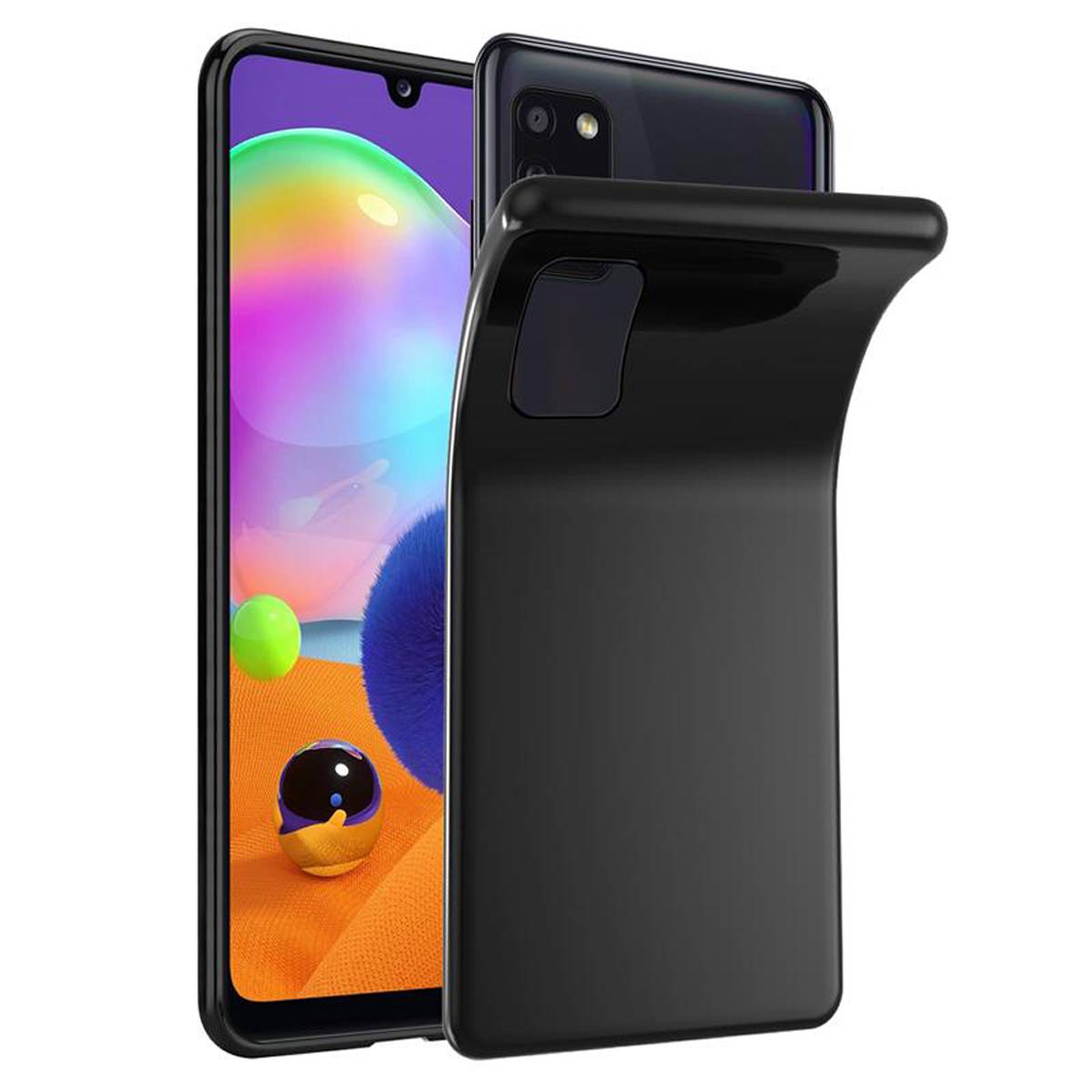 Cadorabo Hülle für Samsung Galaxy A31 Schutz Hülle in Schwarz Schutzhülle TPU Silikon Cover Etui Case
