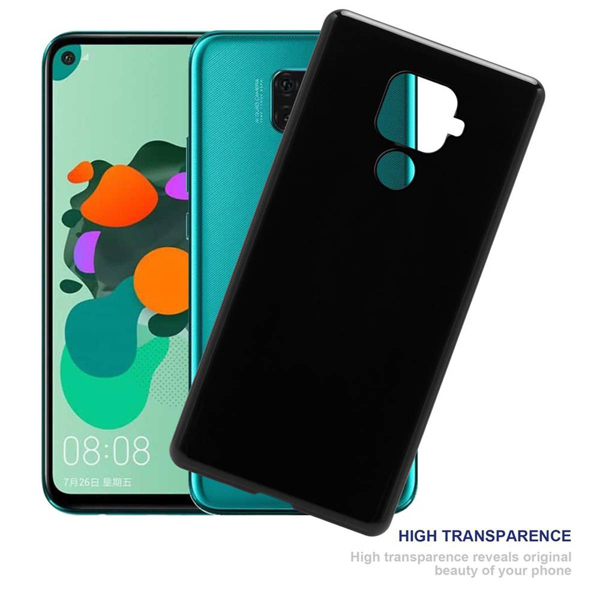 Cadorabo Hülle für Huawei MATE 30 LITE Schutz Hülle in Schwarz Schutzhülle TPU Silikon Cover Etui Case