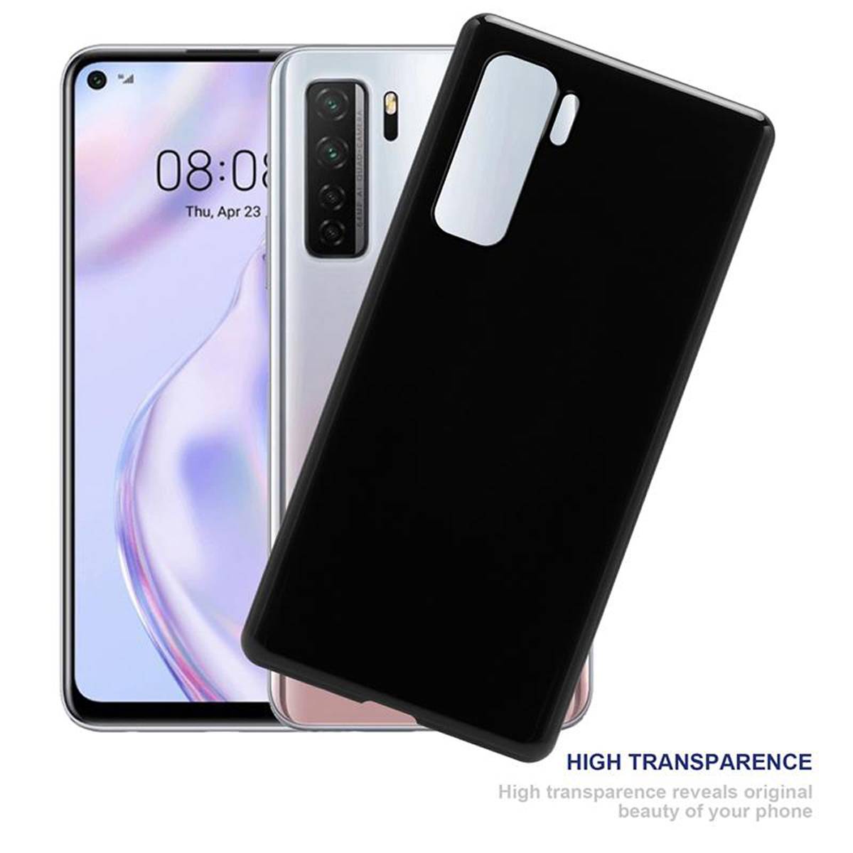 Cadorabo Hülle für Huawei NOVA 7 SE Schutz Hülle in Schwarz Schutzhülle TPU Silikon Cover Etui Case