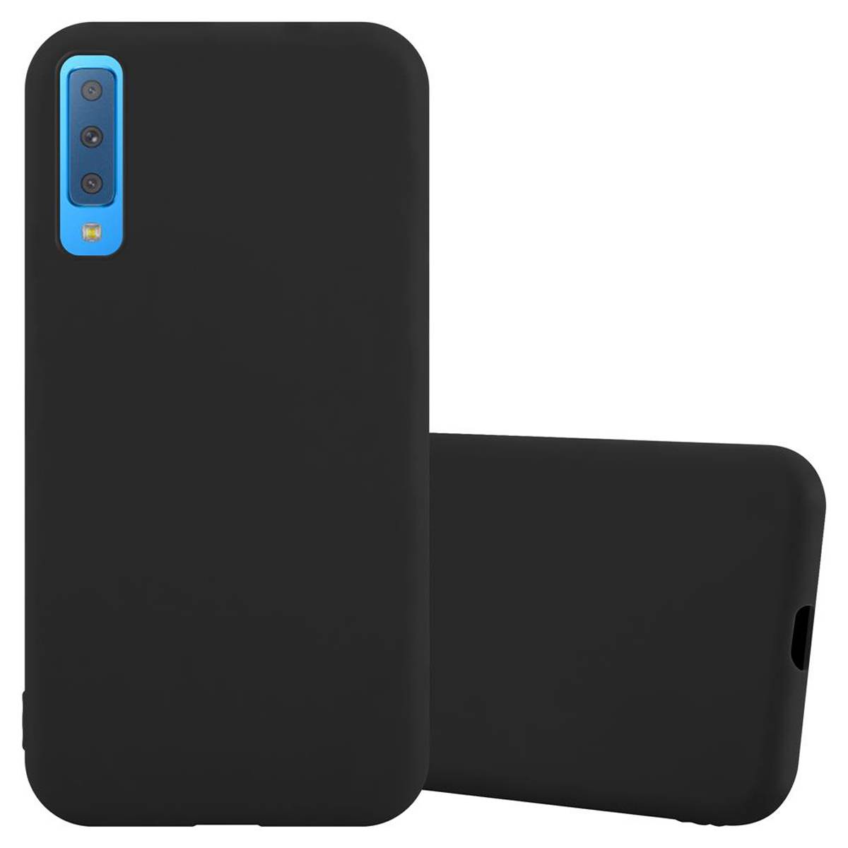 Cadorabo Hülle für Samsung Galaxy A7 2018 Schutzhülle in Schwarz Handyhülle TPU Silikon Etui Case Cover