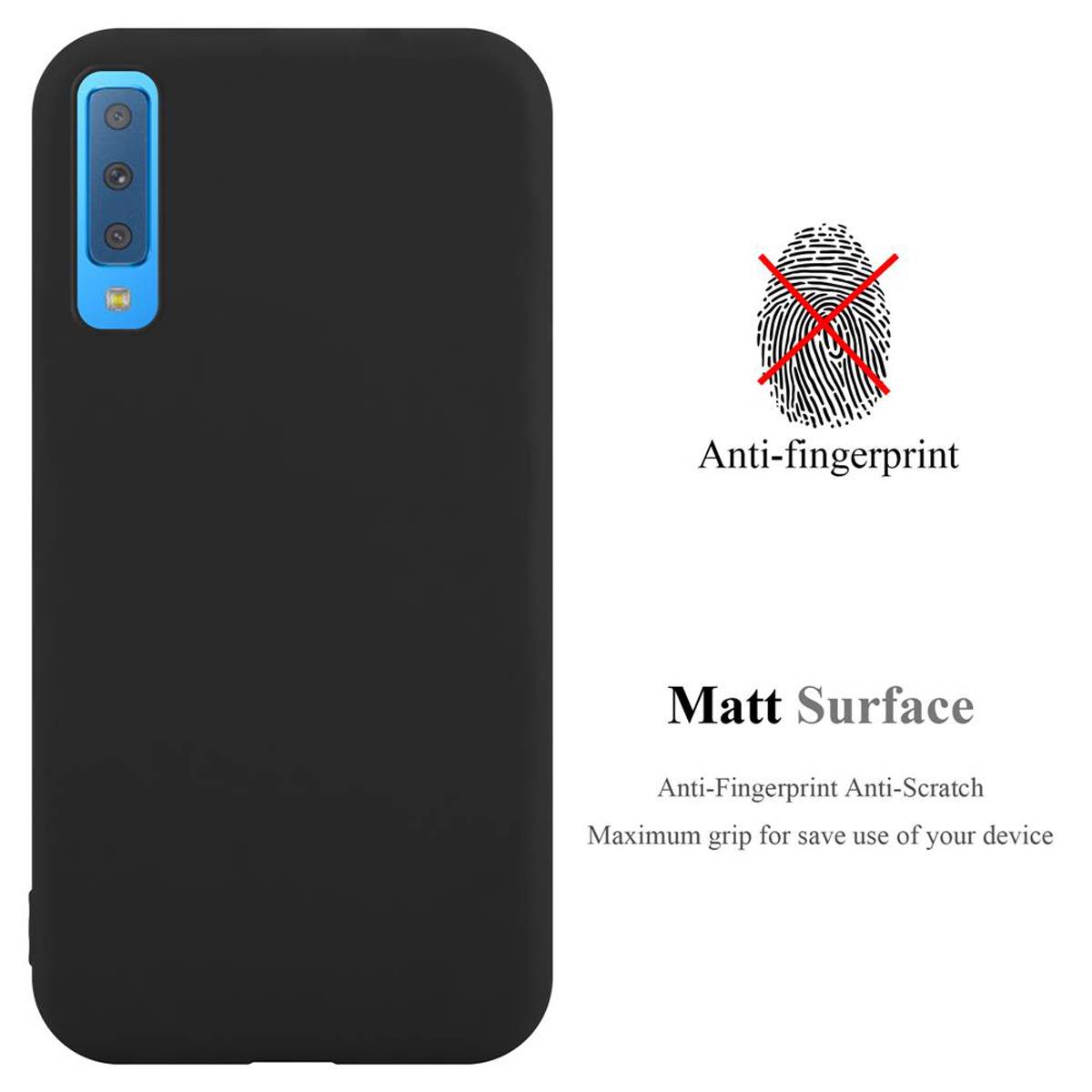 Cadorabo Hülle für Samsung Galaxy A7 2018 Schutzhülle in Schwarz Handyhülle TPU Silikon Etui Case Cover