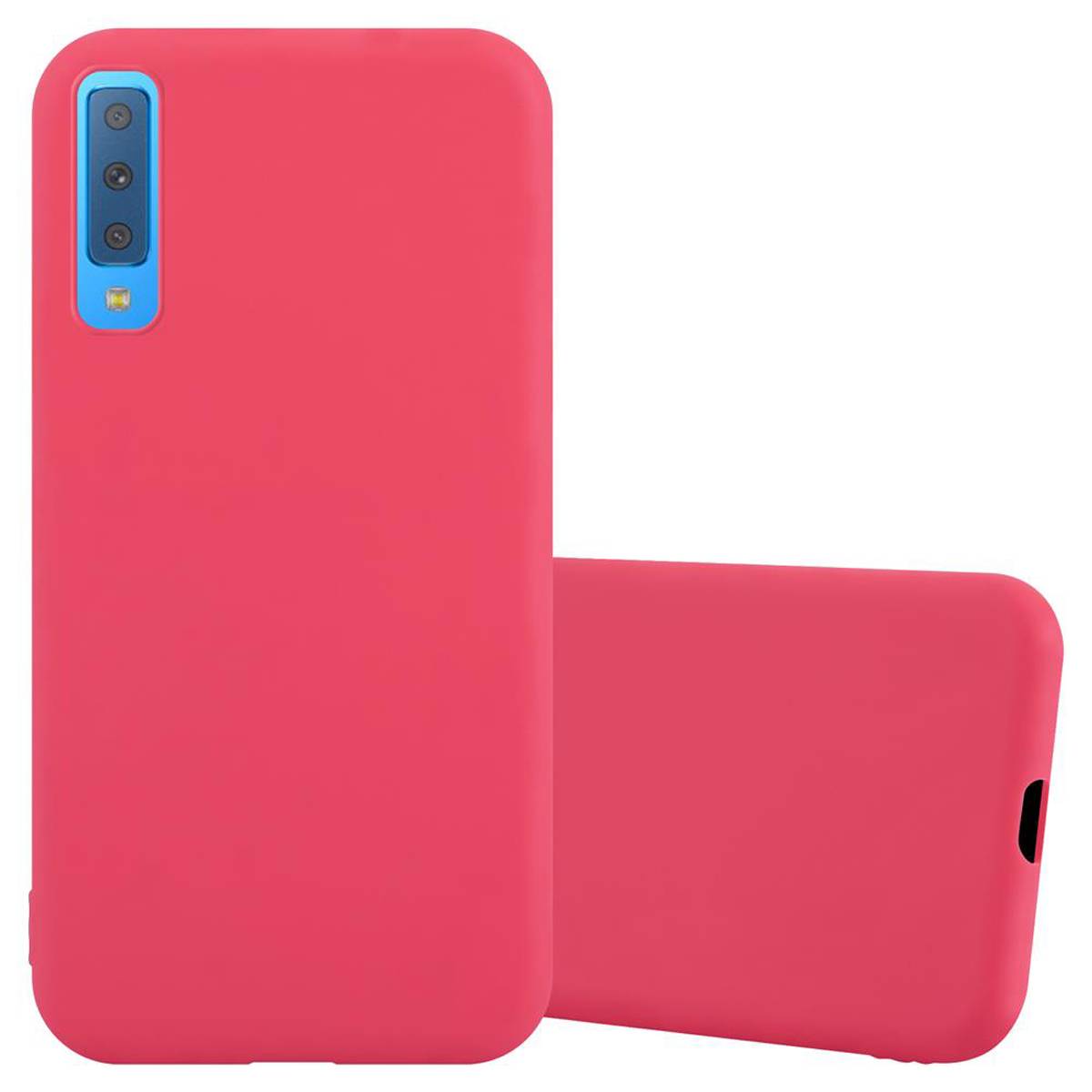 Cadorabo Hülle für Samsung Galaxy A7 2018 Schutzhülle in Rot Handyhülle TPU Silikon Etui Case Cover