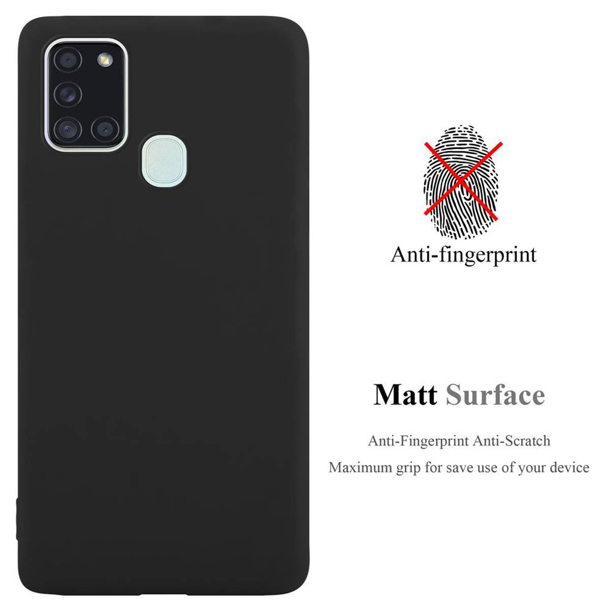 Cadorabo Hülle für Samsung Galaxy A21s Schutzhülle in Schwarz Handyhülle TPU Silikon Etui Case Cover