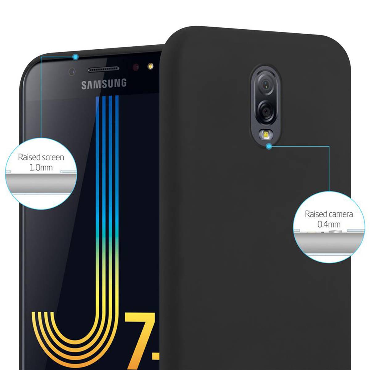 Cadorabo Hülle für Samsung Galaxy J7 PLUS / C8 Schutzhülle in Schwarz Handyhülle TPU Silikon Etui Case Cover