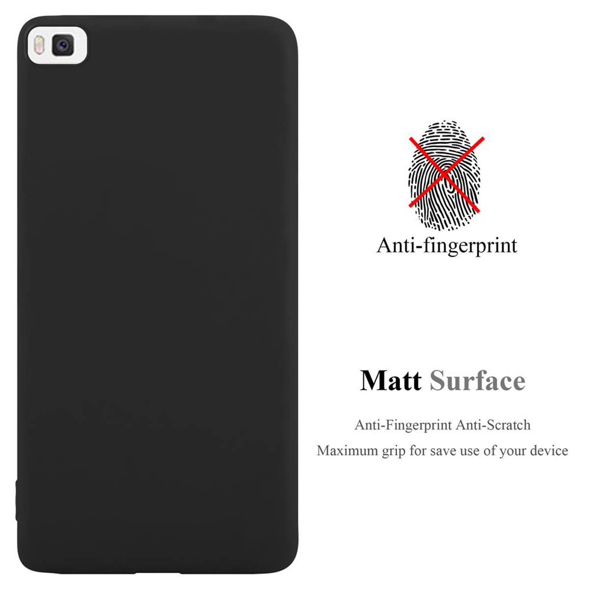 Cadorabo Hülle für Huawei P8 Schutzhülle in Schwarz Handyhülle TPU Silikon Etui Case Cover