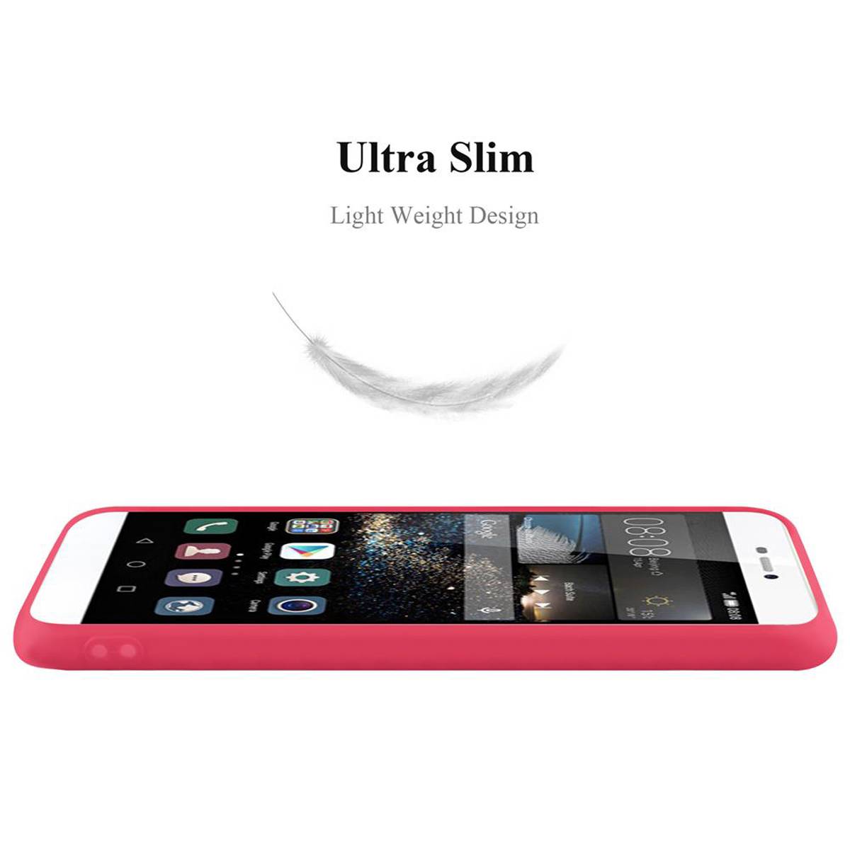 Cadorabo Hülle für Huawei P8 Schutzhülle in Rot Handyhülle TPU Silikon Etui Case Cover