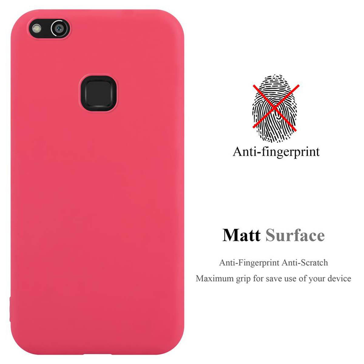 Cadorabo Hülle für Huawei P10 LITE Schutzhülle in Rot Handyhülle TPU Silikon Etui Case Cover