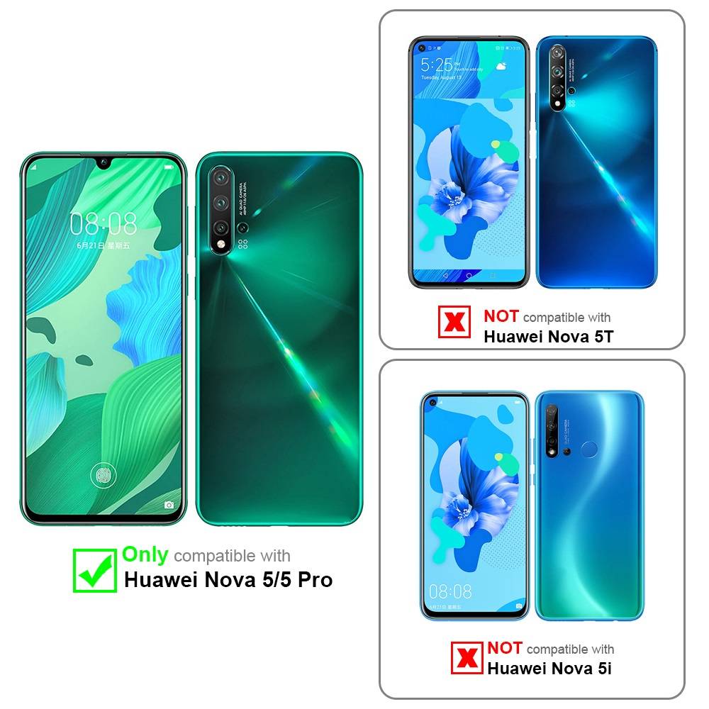 Cadorabo Hülle für Huawei NOVA 5 / 5 PRO Schutzhülle in Schwarz Handyhülle TPU Silikon Etui Case Cover