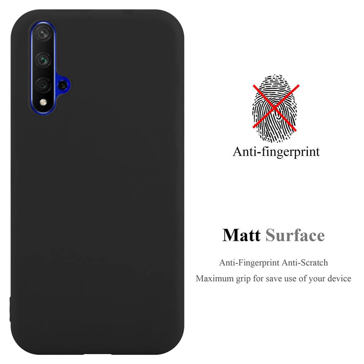 Cadorabo Hülle für Honor 20 / 20S / Huawei NOVA 5T Schutzhülle in Schwarz Handyhülle TPU Silikon Etui Case Cover
