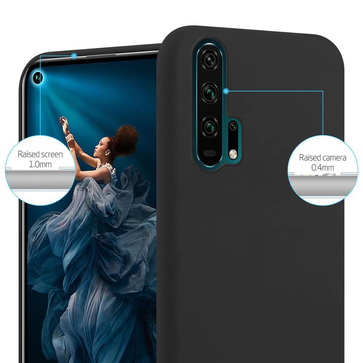 Cadorabo Hülle für Honor 20 PRO Schutzhülle in Schwarz Handyhülle TPU Silikon Etui Case Cover