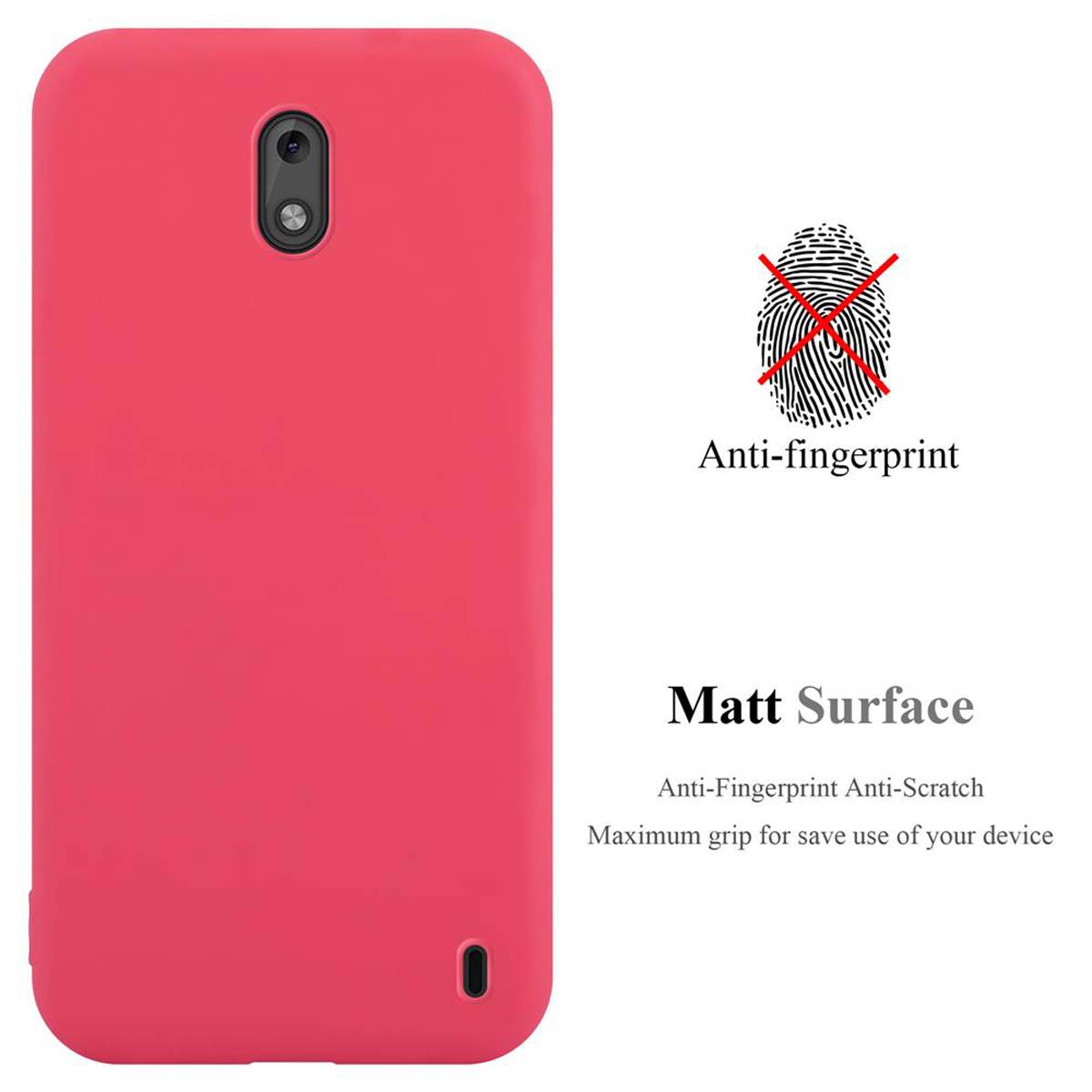 Cadorabo Hülle für Nokia 2 2017 Schutzhülle in Rot Handyhülle TPU Silikon Etui Case Cover