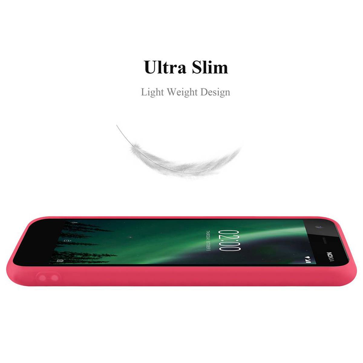 Cadorabo Hülle für Nokia 2 2017 Schutzhülle in Rot Handyhülle TPU Silikon Etui Case Cover