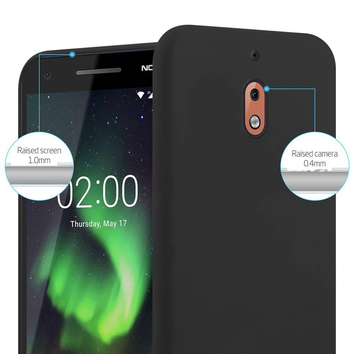 Cadorabo Hülle für Nokia 2.1 Schutzhülle in Schwarz Handyhülle TPU Silikon Etui Case Cover
